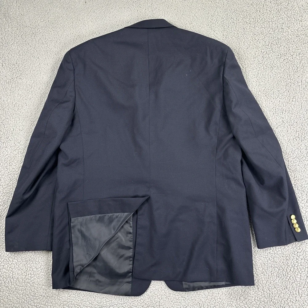 Chaps Gold Button Blazer Men 48L Navy Blue Wool Preppy Sport Coat Jacket